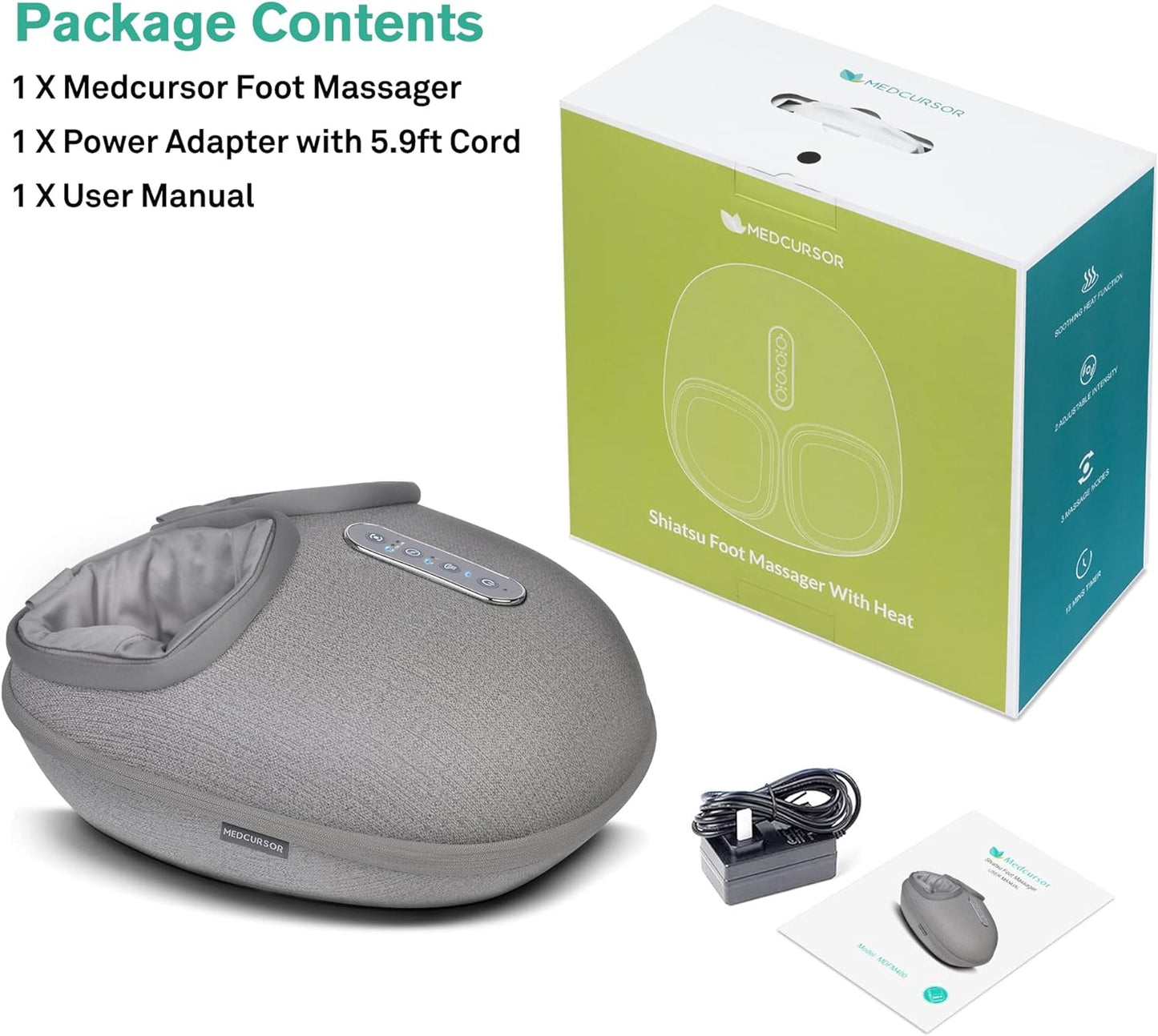 Medcursor Foot Massager Machine with Heat, Deep Kneading Massager (Gray)