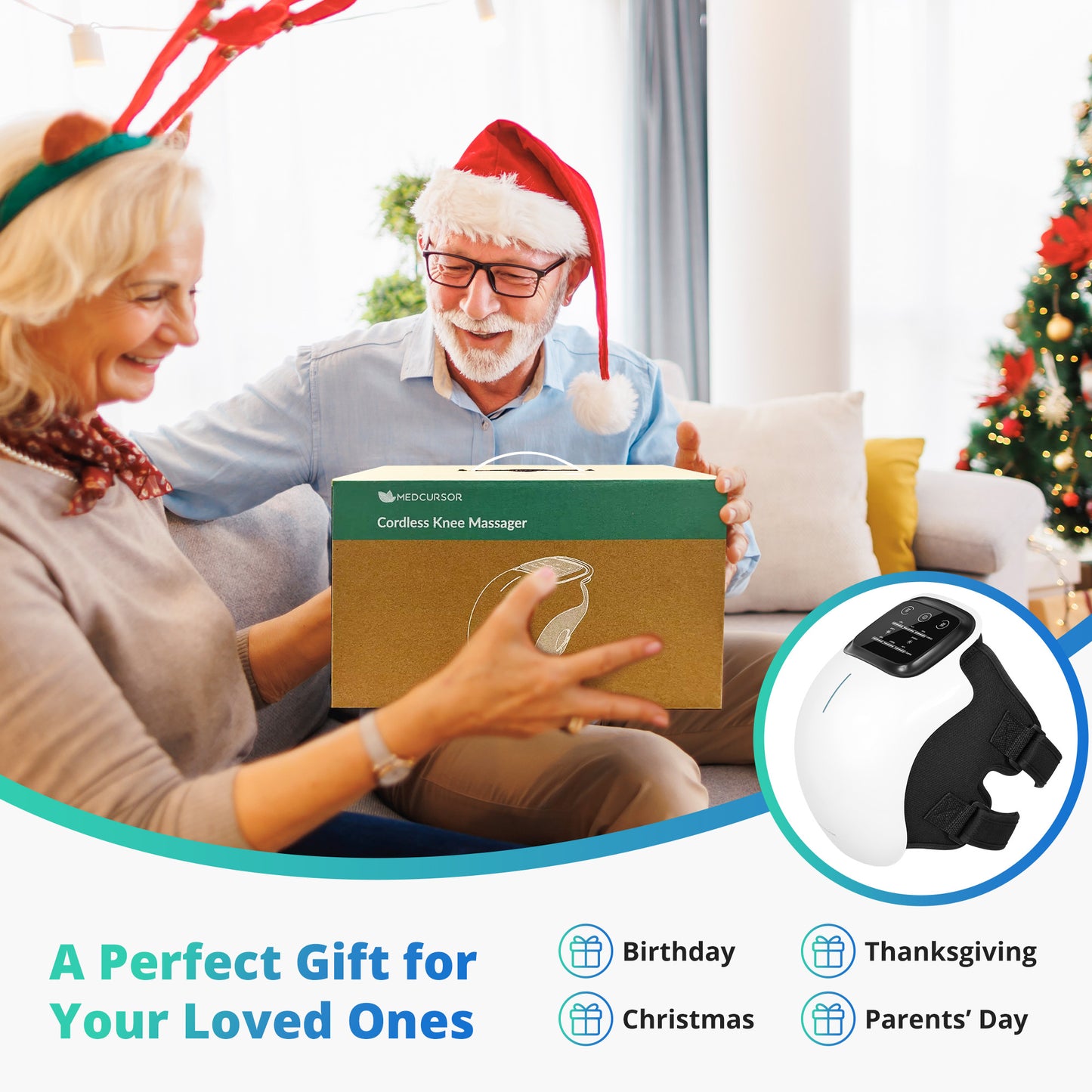 Medcursor Knee Massager with Heat, Cordless Knee Massager with 3 Heating Levels & 3 Vibration Modes, Heated Knee Massager with Large LED Screen, Adjustable Straps and Timer, Gift for Men & Women