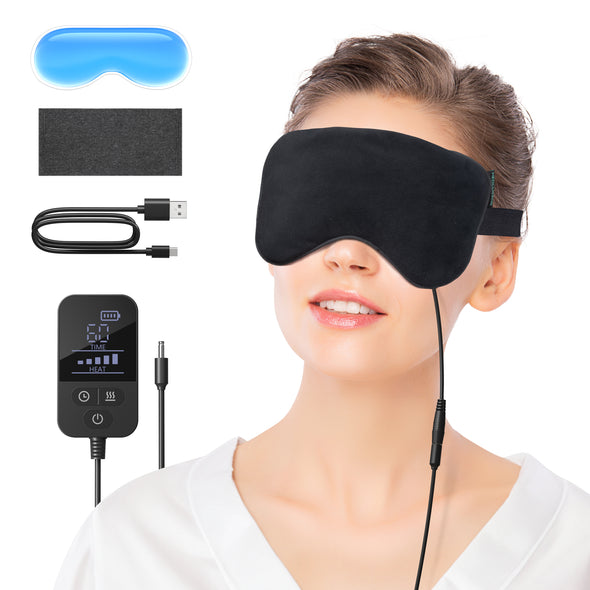 Heated Eye Mask - Medcursor Rechargeable Electric Eye Mask for Dry Eyes, with External Controller, 2500 mAh Large Battery & Washable Cover, Blackout Eye Mask for Sleeping, Skincare, Relax Eye Fatigue