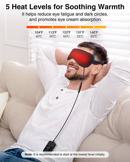 Heated Eye Mask - Medcursor Rechargeable Electric Eye Mask for Dry Eyes, with External Controller, 2500 mAh Large Battery & Washable Cover, Blackout Eye Mask for Sleeping, Skincare, Relax Eye Fatigue