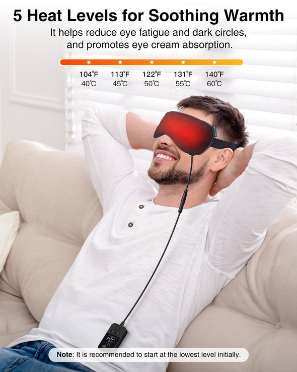 Heated Eye Mask - Medcursor Rechargeable Electric Eye Mask for Dry Eyes, with External Controller, 2500 mAh Large Battery & Washable Cover, Blackout Eye Mask for Sleeping, Skincare, Relax Eye Fatigue