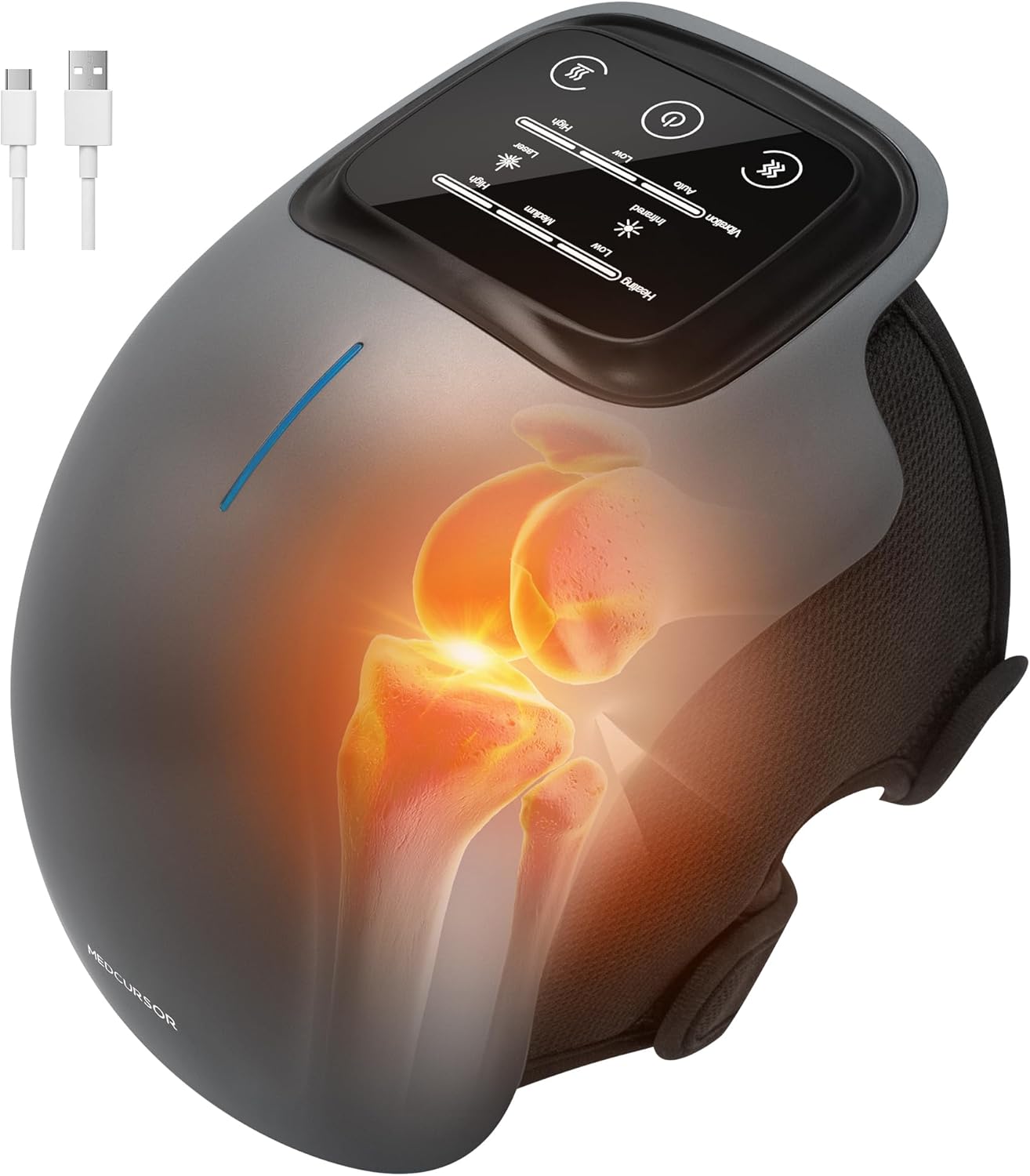Medcursor Knee Massager with Heat, Cordless Knee Massager with 3 Heating Levels & 3 Vibration Modes, Heated Knee Massager with Large LED Screen, Adjustable Straps and Timer, Gift for Men & Women