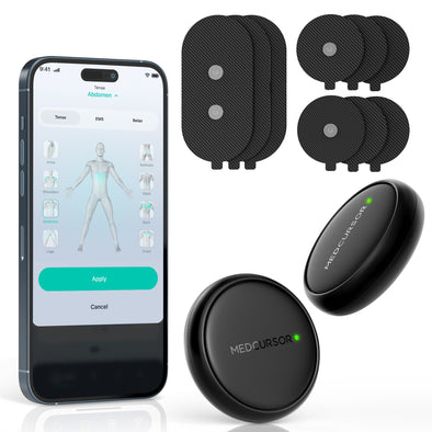 Medcursor Wireless 3-in-1 TENS Unit, Dual-Channel Muscle Stimulator with App Control & Session Memory, EMS Machine with 25 Intensities and 8 Target Areas, Storage Pouch, Designed for Back Pain Relief