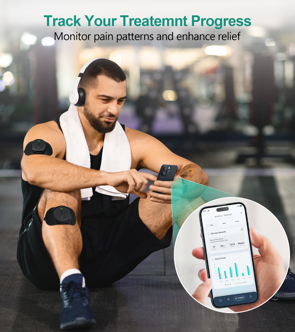 Medcursor Wireless 3-in-1 TENS Unit, Dual-Channel Muscle Stimulator with App Control & Session Memory, EMS Machine with 25 Intensities and 8 Target Areas, Storage Pouch, Designed for Back Pain Relief