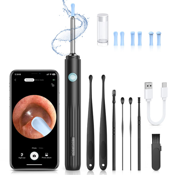 Medcursor Ear Wax Removal, Ear Wax Removal Tool Camera with 1080P HD Smart Visual Otoscope, Ear Cleaner with 6 LED Lights and 6 Soft Ear Scoops for iOS & Android