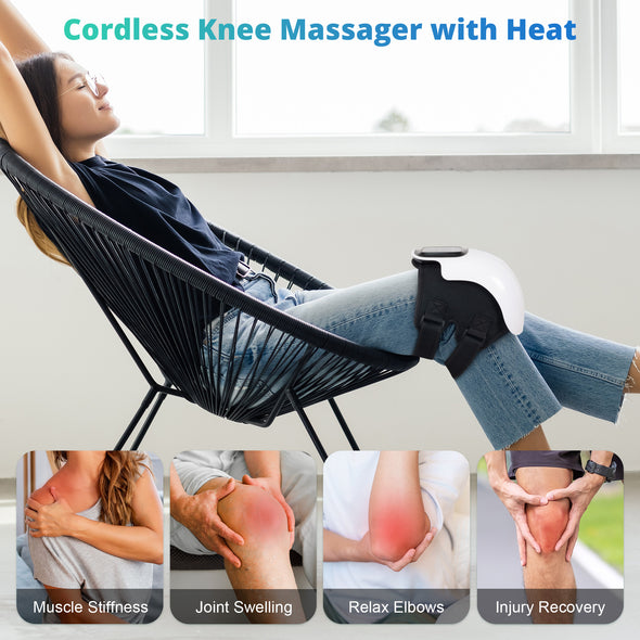 Medcursor Knee Massager with Heat, Cordless Knee Massager with 3 Heating Levels & 3 Vibration Modes, Heated Knee Massager with Large LED Screen, Adjustable Straps and Timer, Gift for Men & Women